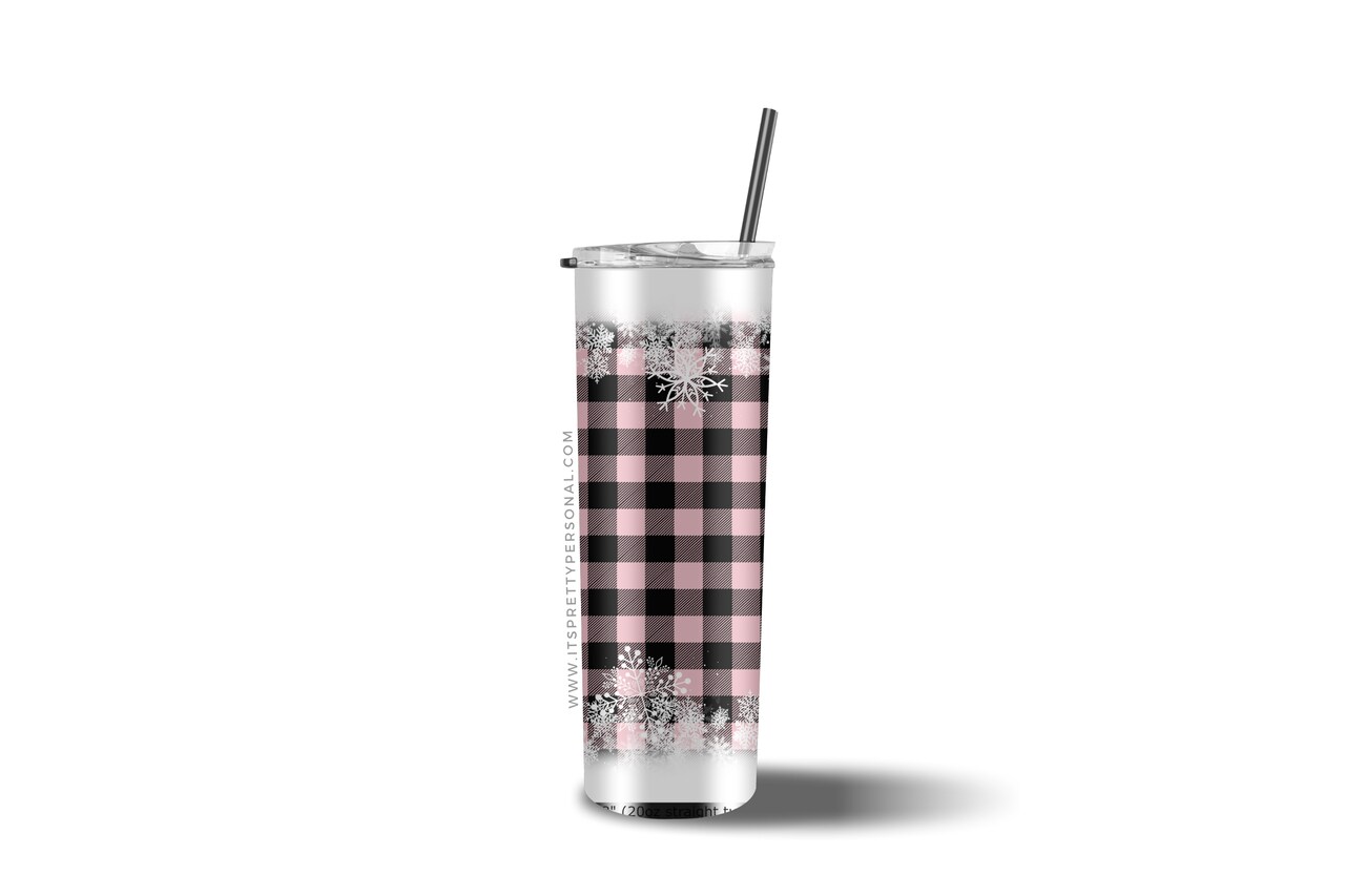 #5 CLEAR 20oz Pink Buffalo Plaid Snow- 9.4" x 8" Pattern Vinyl Wrap (IPP EXCLUSIVE!)
